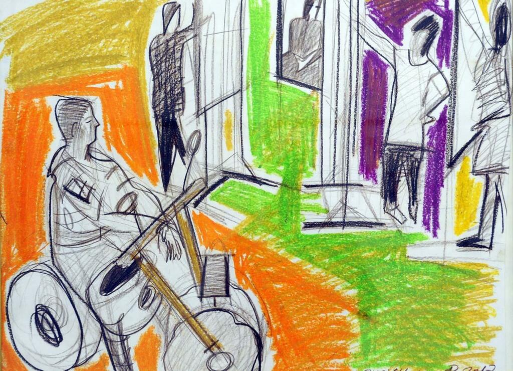 Рисунок. Постановка &laquo;Мотоциклистка&raquo;, бумага, цветной карандаш. 2017 г.
