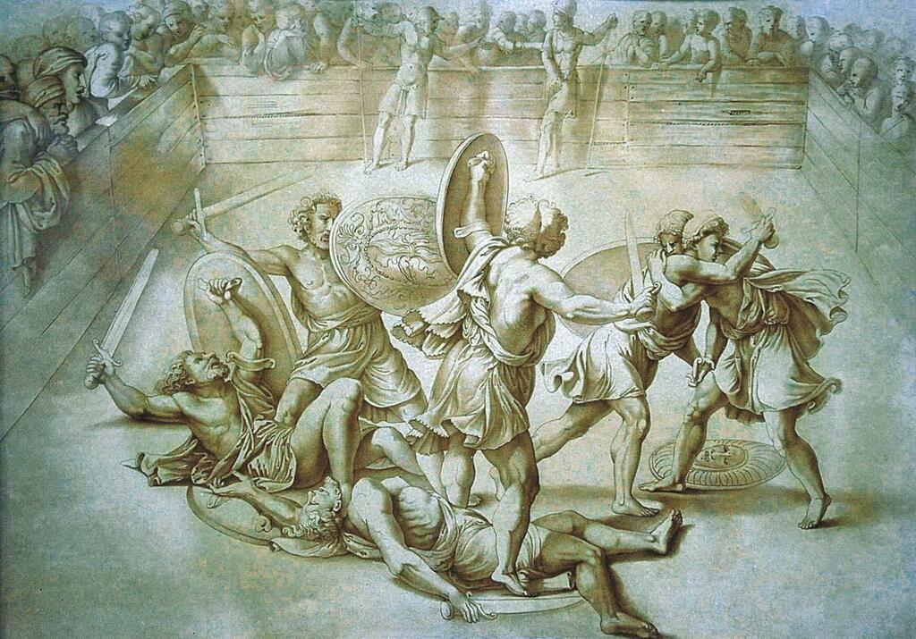 Дж. Пилизотти. &laquo;Бой гладиаторов&raquo;. Середина XIX в. Бумага, литография.