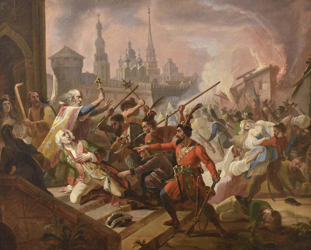 «Штурм Пугачевым Казани» (1947 г.). Моллер Федор Антонович. «Штурм Пугачевым Казани» (1947 г.). Моллер Федор Антонович.